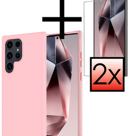 NoXx NoXx Samsung Galaxy S24 Ultra Hoesje Siliconen Met 2x Screenprotector - Lichtroze