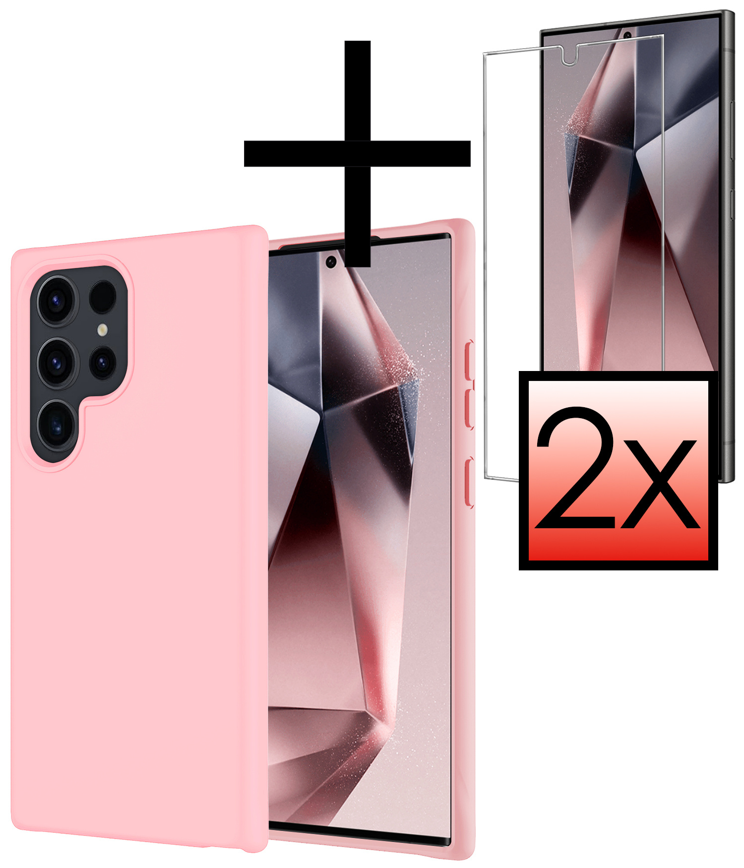 NoXx Hoes Geschikt voor Samsung S24 Ultra Hoesje Cover Siliconen Back Case Hoes Met 2x Screenprotector - Lichtroze