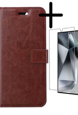 BASEY. Hoes Geschikt voor Samsung S24 Ultra Hoesje Bookcase Hoes Flip Case Book Cover Met Screenprotector - Hoesje Geschikt voor Samsung Galaxy S24 Ultra Hoes Book Case Hoesje - Bruin