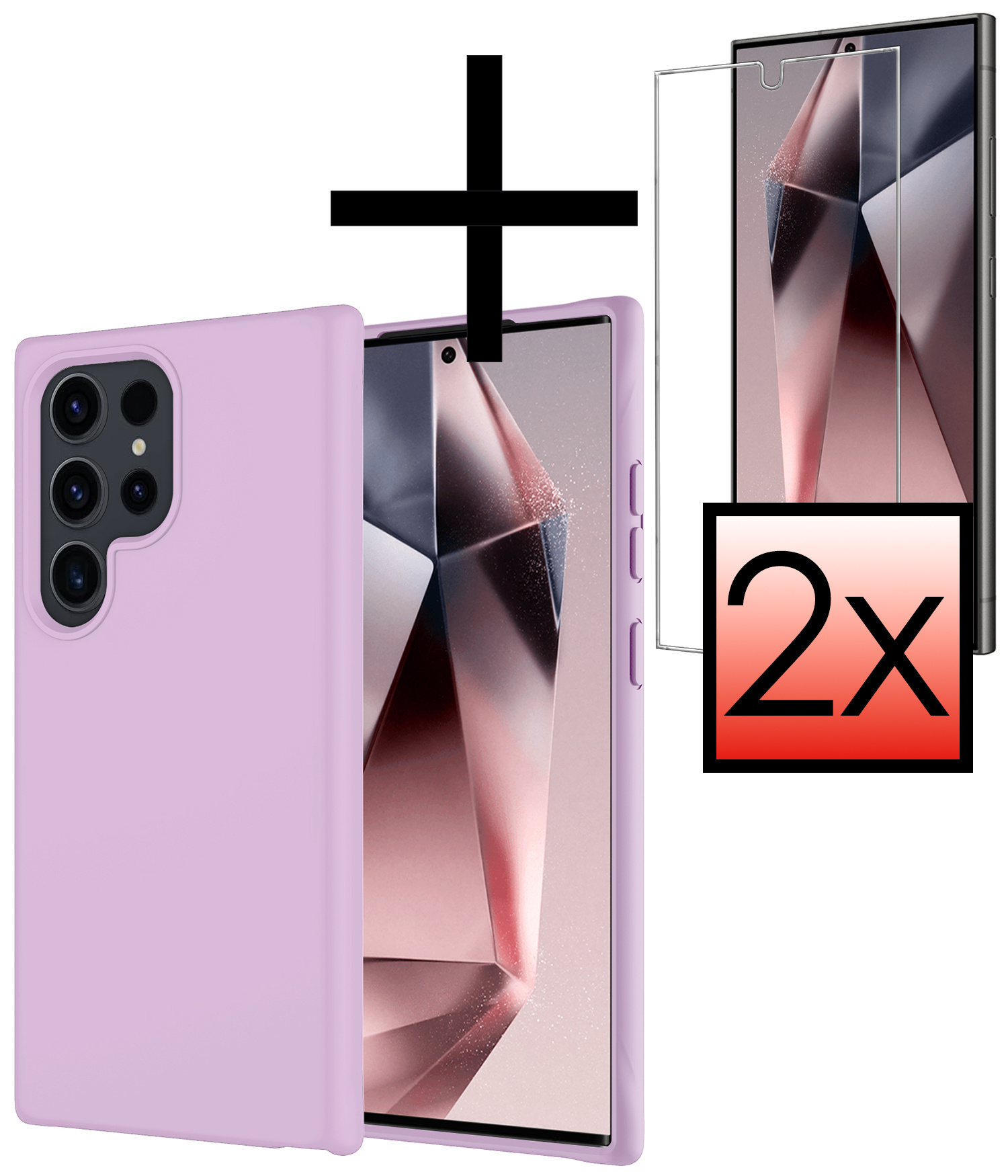 NoXx Hoes Geschikt voor Samsung S24 Ultra Hoesje Cover Siliconen Back Case Hoes Met 2x Screenprotector - Lila