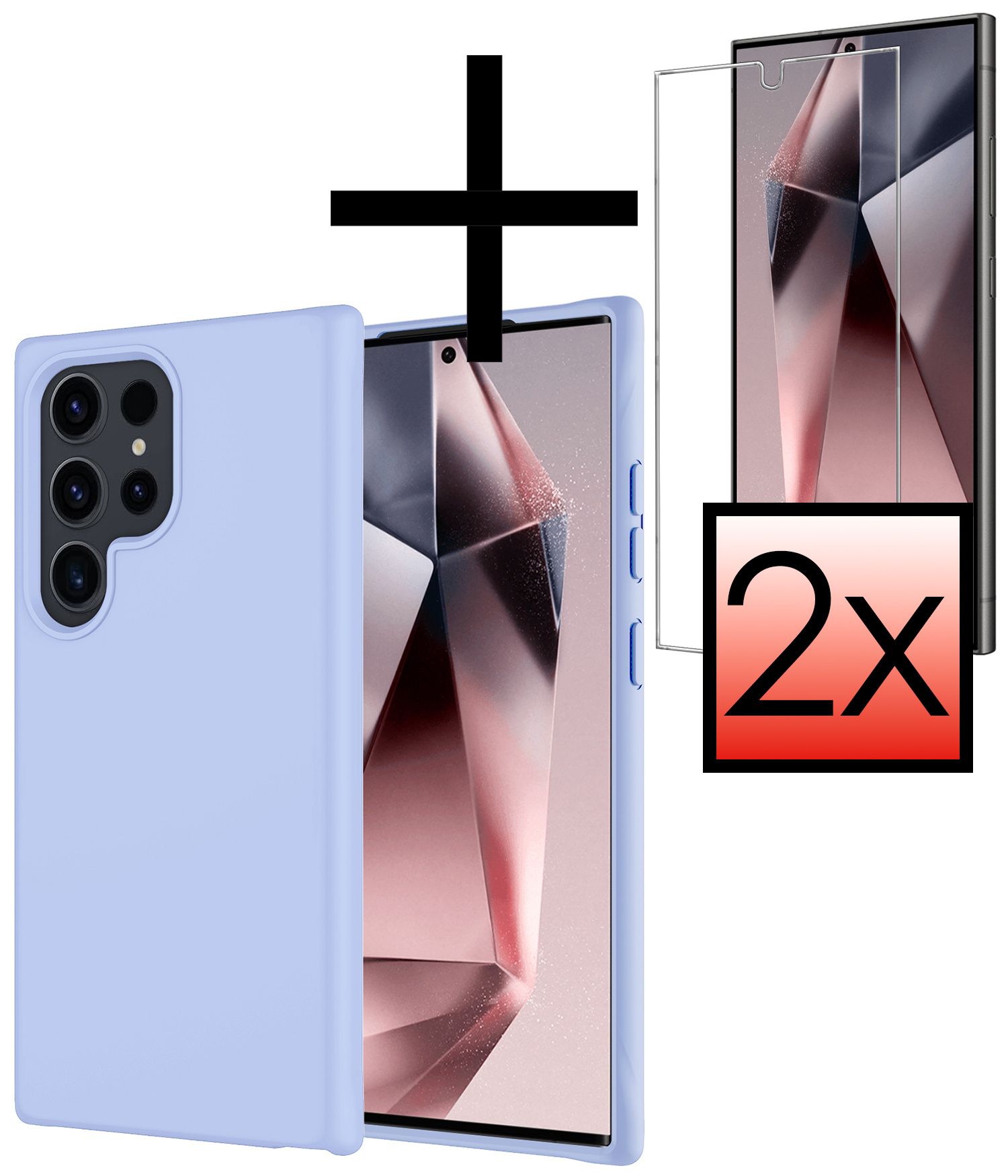 NoXx Hoes Geschikt voor Samsung S24 Ultra Hoesje Cover Siliconen Back Case Hoes Met 2x Screenprotector - Lichtblauw