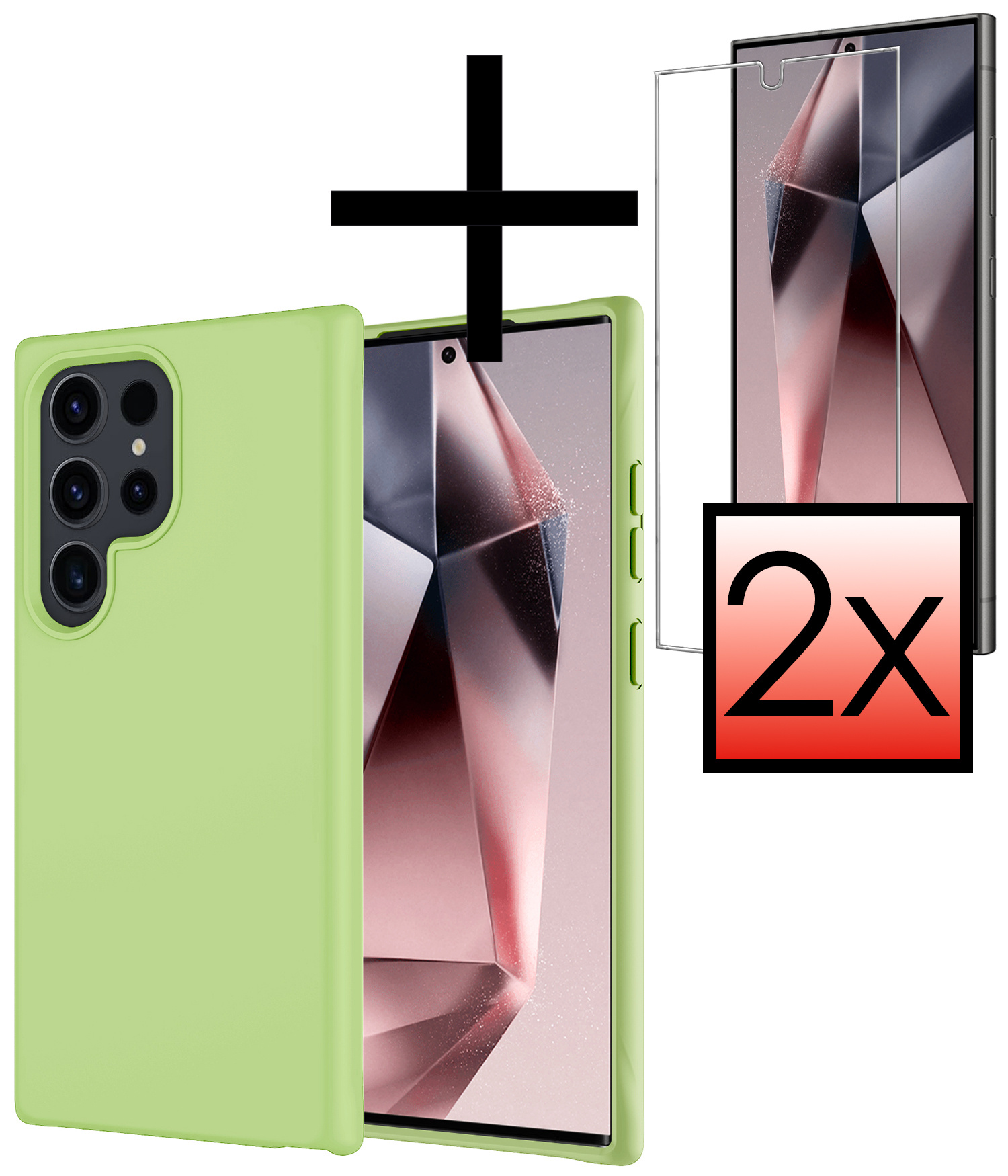 NoXx Hoes Geschikt voor Samsung S24 Ultra Hoesje Cover Siliconen Back Case Hoes Met 2x Screenprotector - Groen