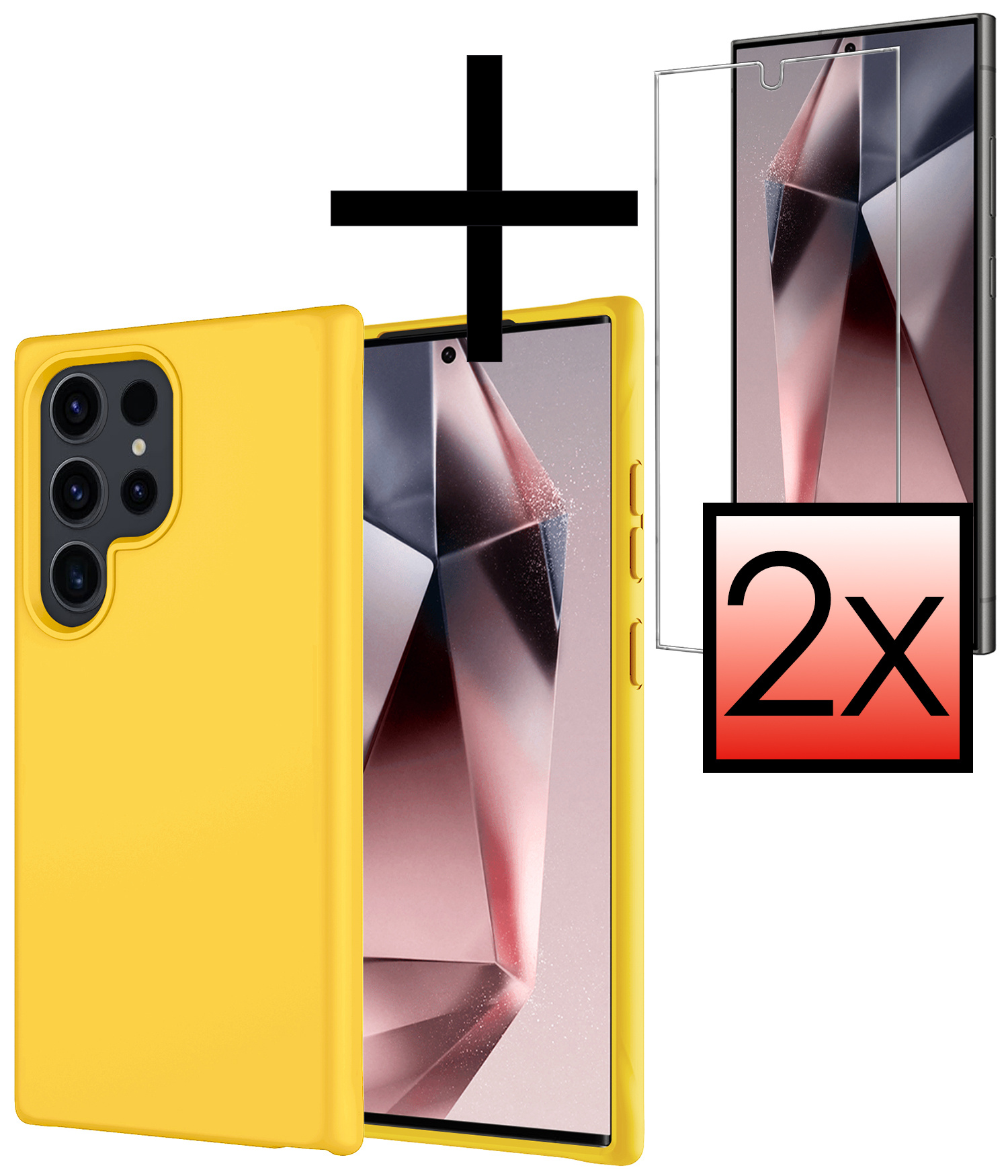NoXx Hoes Geschikt voor Samsung S24 Ultra Hoesje Cover Siliconen Back Case Hoes Met 2x Screenprotector - Geel
