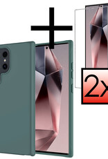 NoXx Hoes Geschikt voor Samsung S24 Ultra Hoesje Cover Siliconen Back Case Hoes Met 2x Screenprotector - Donkergroen