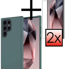 NoXx NoXx Samsung Galaxy S24 Ultra Hoesje Siliconen Met 2x Screenprotector - Donkergroen