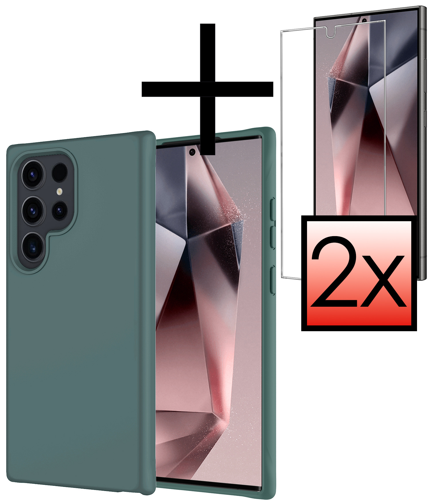 NoXx Hoes Geschikt voor Samsung S24 Ultra Hoesje Cover Siliconen Back Case Hoes Met 2x Screenprotector - Donkergroen