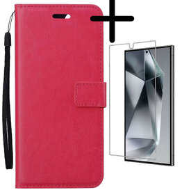 BASEY. BASEY. Samsung Galaxy S24 Ultra Hoesje Bookcase Met Screenprotector - Donkerroze