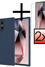 NoXx Hoes Geschikt voor Samsung S24 Ultra Hoesje Cover Siliconen Back Case Hoes Met 2x Screenprotector - Donkerblauw