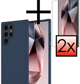 NoXx NoXx Samsung Galaxy S24 Ultra Hoesje Siliconen Met 2x Screenprotector - Donkerblauw