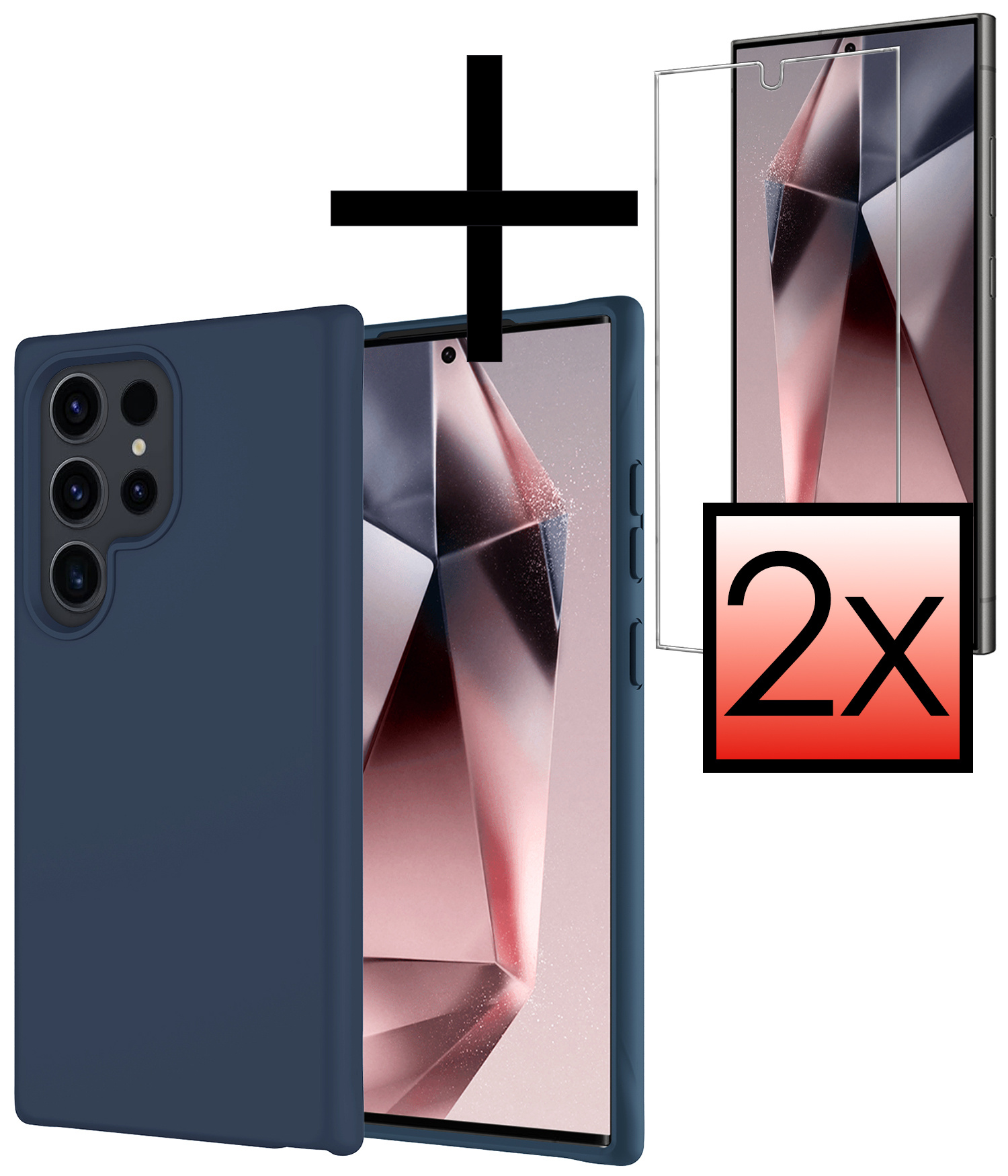 NoXx Hoes Geschikt voor Samsung S24 Ultra Hoesje Cover Siliconen Back Case Hoes Met 2x Screenprotector - Donkerblauw