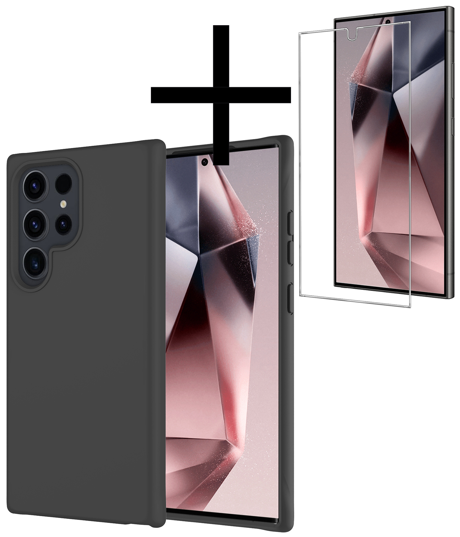 NoXx Hoes Geschikt voor Samsung S24 Ultra Hoesje Cover Siliconen Back Case Hoes Met Screenprotector - Zwart