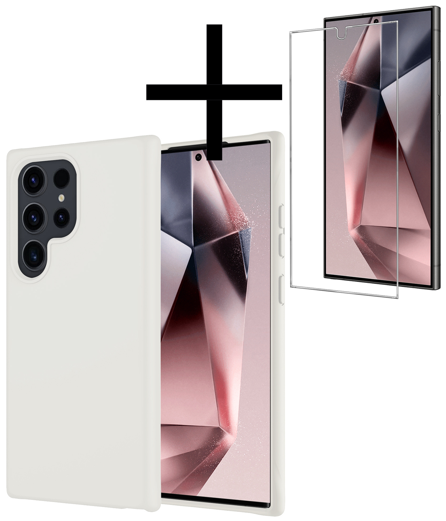 NoXx Hoes Geschikt voor Samsung S24 Ultra Hoesje Cover Siliconen Back Case Hoes Met Screenprotector - Wit