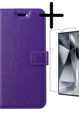 BASEY. Hoes Geschikt voor Samsung S24 Ultra Hoesje Bookcase Hoes Flip Case Book Cover Met Screenprotector - Hoesje Geschikt voor Samsung Galaxy S24 Ultra Hoes Book Case Hoesje - Paars