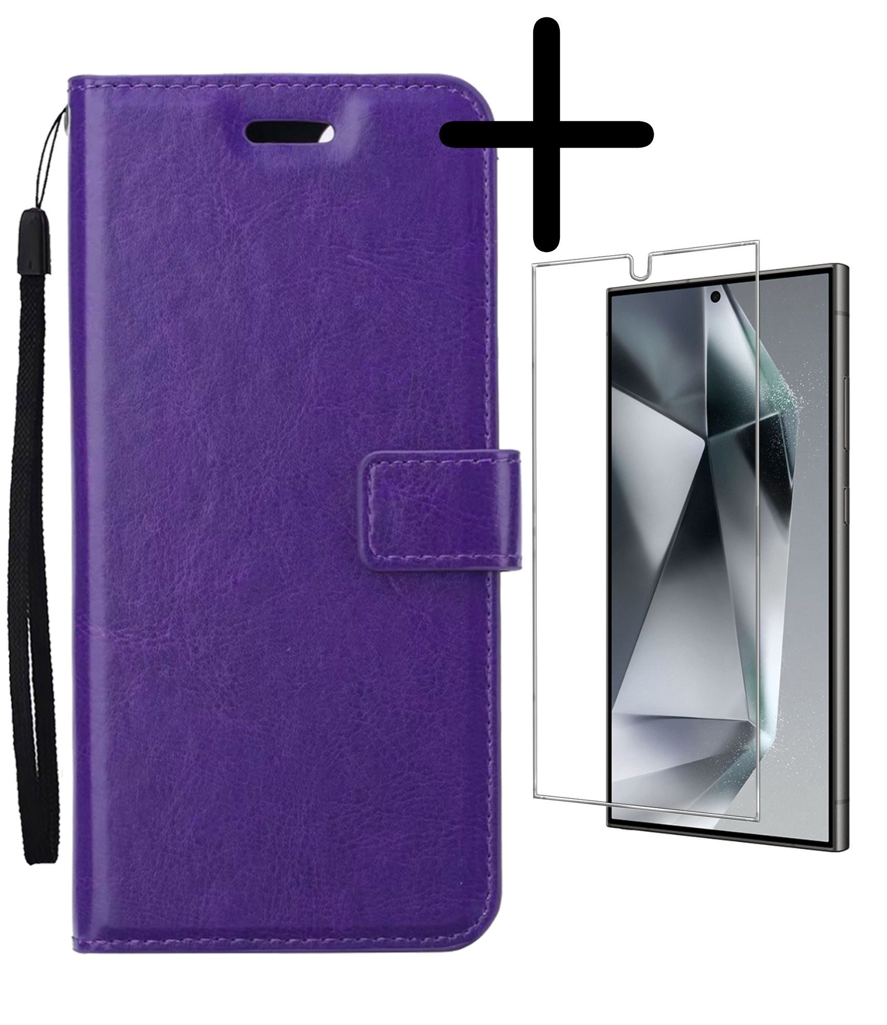 BASEY. Hoes Geschikt voor Samsung S24 Ultra Hoesje Bookcase Hoes Flip Case Book Cover Met Screenprotector - Hoesje Geschikt voor Samsung Galaxy S24 Ultra Hoes Book Case Hoesje - Paars