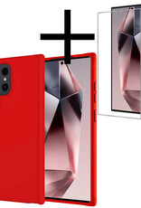 NoXx Hoes Geschikt voor Samsung S24 Ultra Hoesje Cover Siliconen Back Case Hoes Met Screenprotector - Rood