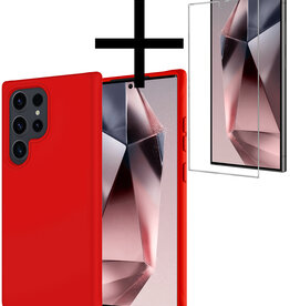 NoXx NoXx Samsung Galaxy S24 Ultra Hoesje Siliconen Met Screenprotector - Rood