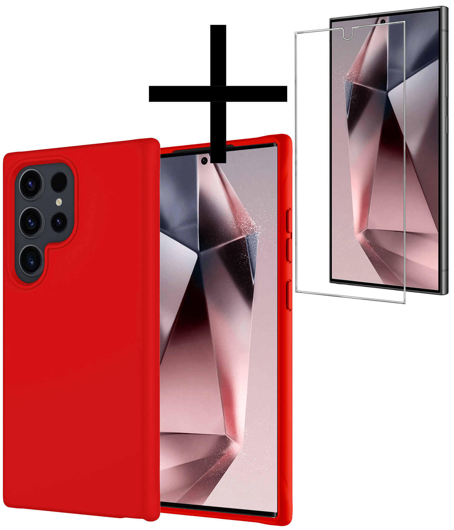 NoXx Hoes Geschikt voor Samsung S24 Ultra Hoesje Cover Siliconen Back Case Hoes Met Screenprotector - Rood