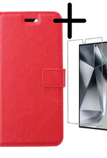 BASEY. Hoes Geschikt voor Samsung S24 Ultra Hoesje Bookcase Hoes Flip Case Book Cover Met Screenprotector - Hoesje Geschikt voor Samsung Galaxy S24 Ultra Hoes Book Case Hoesje - Rood