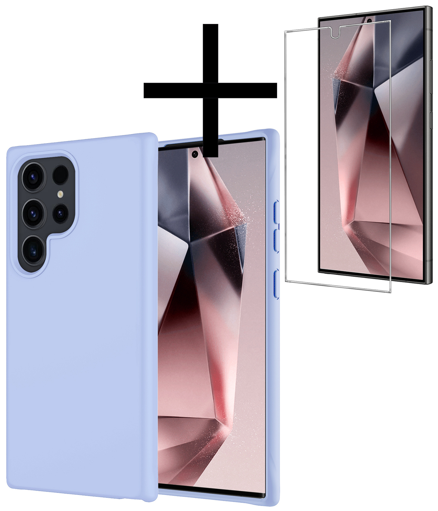 NoXx Hoes Geschikt voor Samsung S24 Ultra Hoesje Cover Siliconen Back Case Hoes Met Screenprotector - Lichtblauw