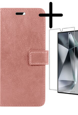 BASEY. Hoes Geschikt voor Samsung S24 Ultra Hoesje Bookcase Hoes Flip Case Book Cover Met Screenprotector - Hoesje Geschikt voor Samsung Galaxy S24 Ultra Hoes Book Case Hoesje - Rosé goud