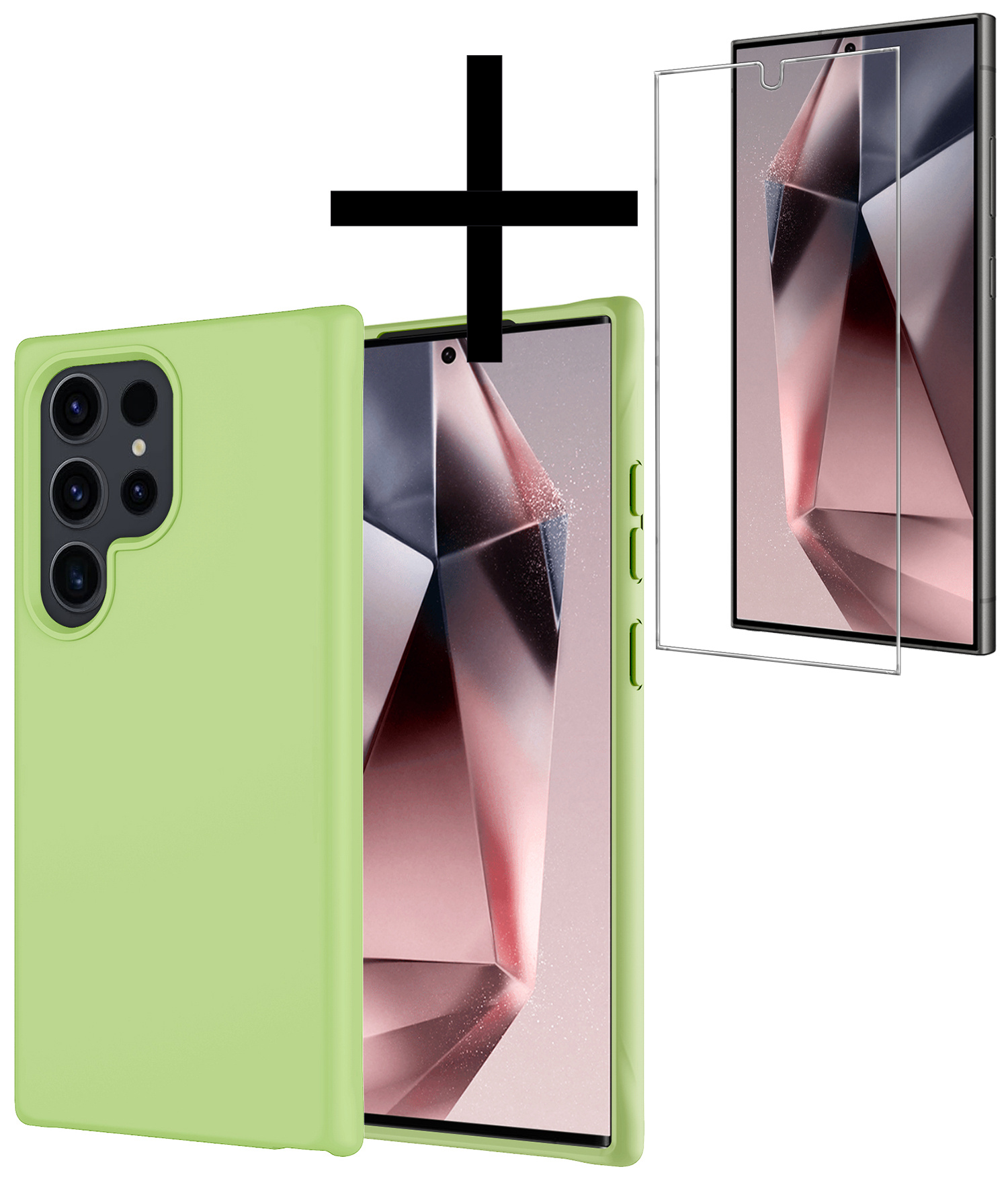 NoXx Hoes Geschikt voor Samsung S24 Ultra Hoesje Cover Siliconen Back Case Hoes Met Screenprotector - Groen