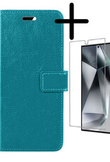 BASEY. Hoes Geschikt voor Samsung S24 Ultra Hoesje Bookcase Hoes Flip Case Book Cover Met Screenprotector - Hoesje Geschikt voor Samsung Galaxy S24 Ultra Hoes Book Case Hoesje - Turquoise
