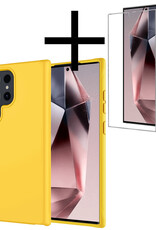NoXx Hoes Geschikt voor Samsung S24 Ultra Hoesje Cover Siliconen Back Case Hoes Met Screenprotector - Geel