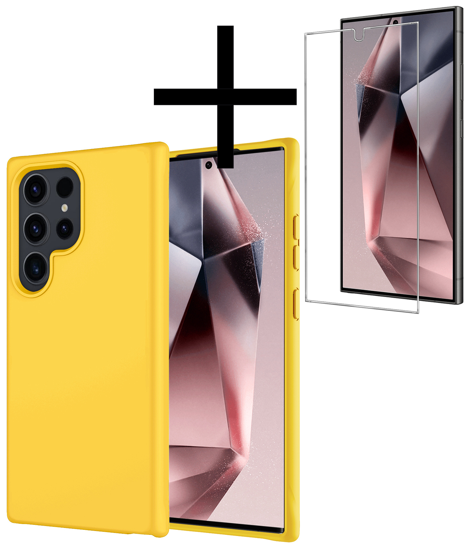 NoXx Hoes Geschikt voor Samsung S24 Ultra Hoesje Cover Siliconen Back Case Hoes Met Screenprotector - Geel