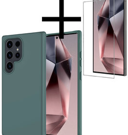 NoXx NoXx Samsung Galaxy S24 Ultra Hoesje Siliconen Met Screenprotector - Donkergroen