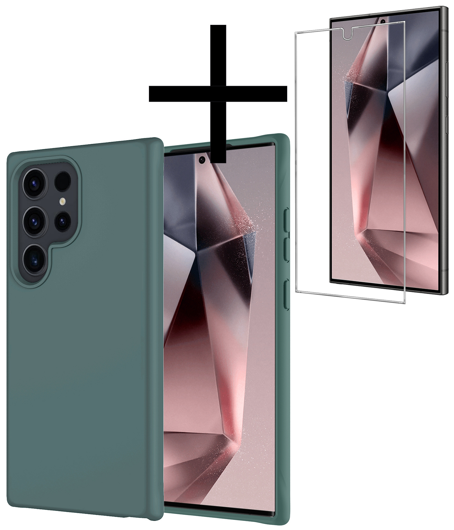 NoXx Hoes Geschikt voor Samsung S24 Ultra Hoesje Cover Siliconen Back Case Hoes Met Screenprotector - Donkergroen