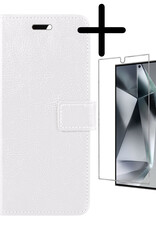 BASEY. Hoes Geschikt voor Samsung S24 Ultra Hoesje Bookcase Hoes Flip Case Book Cover Met Screenprotector - Hoesje Geschikt voor Samsung Galaxy S24 Ultra Hoes Book Case Hoesje - Wit