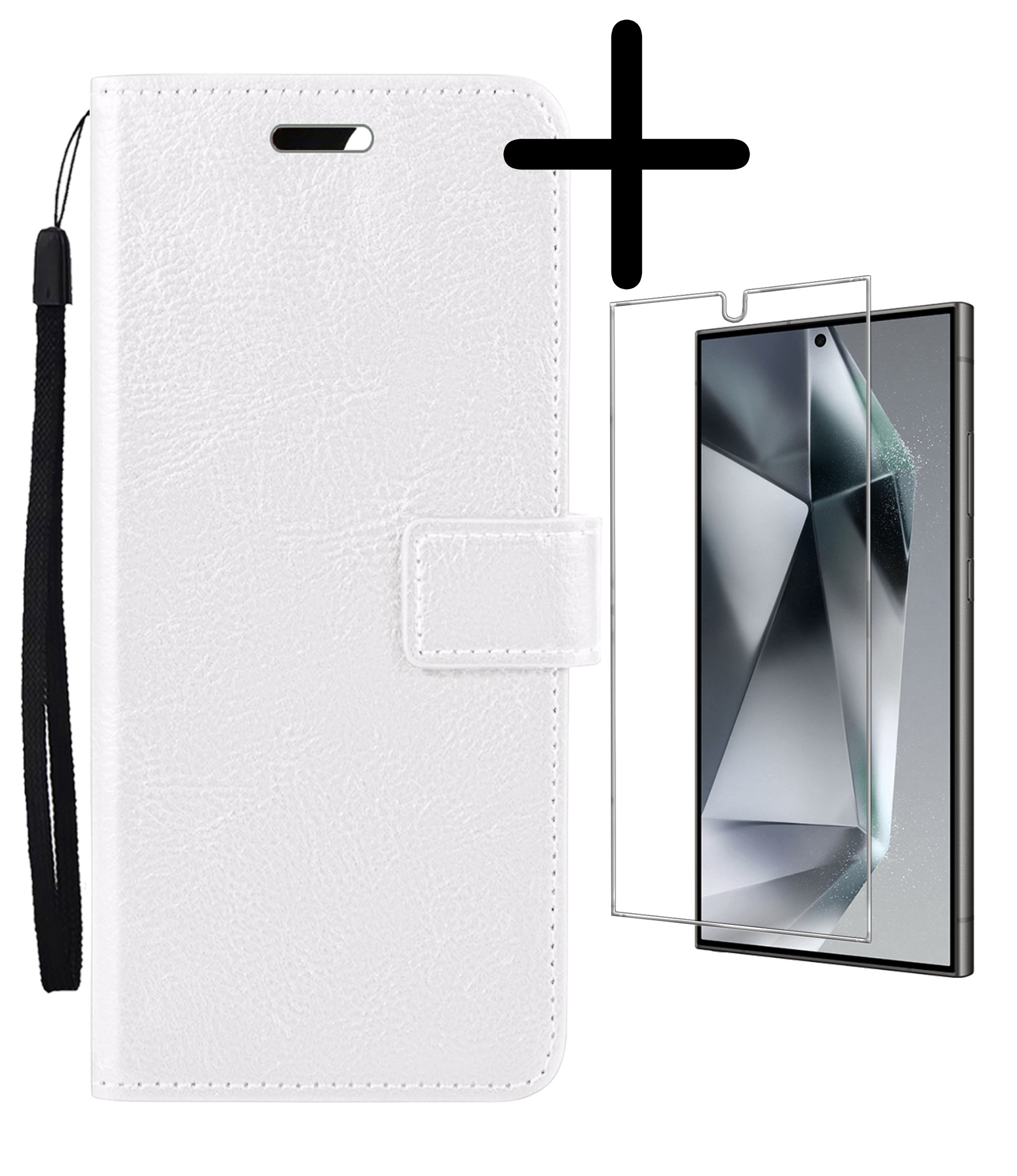 BASEY. Hoes Geschikt voor Samsung S24 Ultra Hoesje Bookcase Hoes Flip Case Book Cover Met Screenprotector - Hoesje Geschikt voor Samsung Galaxy S24 Ultra Hoes Book Case Hoesje - Wit