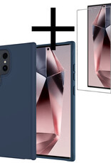 NoXx Hoes Geschikt voor Samsung S24 Ultra Hoesje Cover Siliconen Back Case Hoes Met Screenprotector - Donkerblauw