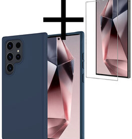 NoXx NoXx Samsung Galaxy S24 Ultra Hoesje Siliconen Met Screenprotector - Donkerblauw