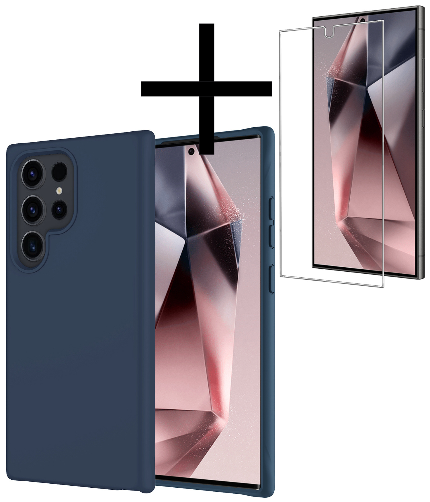 NoXx Hoes Geschikt voor Samsung S24 Ultra Hoesje Cover Siliconen Back Case Hoes Met Screenprotector - Donkerblauw