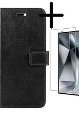 BASEY. Hoes Geschikt voor Samsung S24 Ultra Hoesje Bookcase Hoes Flip Case Book Cover Met Screenprotector - Hoesje Geschikt voor Samsung Galaxy S24 Ultra Hoes Book Case Hoesje - Zwart