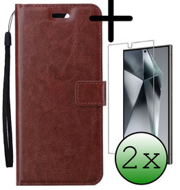 BASEY. BASEY. Samsung Galaxy S24 Ultra Hoesje Bookcase Met 2x Screenprotector - Bruin