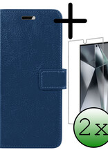 BASEY. Hoes Geschikt voor Samsung S24 Ultra Hoesje Bookcase Hoes Flip Case Book Cover Met 2x Screenprotector - Hoesje Geschikt voor Samsung Galaxy S24 Ultra Hoes Book Case Hoesje - Donkerblauw