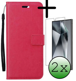 BASEY. BASEY. Samsung Galaxy S24 Ultra Hoesje Bookcase Met 2x Screenprotector - Donkerroze