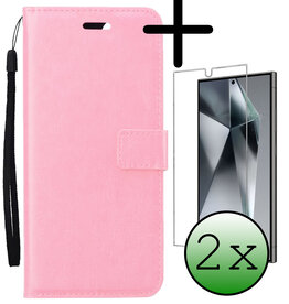 BASEY. BASEY. Samsung Galaxy S24 Ultra Hoesje Bookcase Met 2x Screenprotector - Lichtroze
