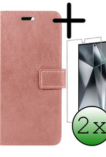 BASEY. Hoes Geschikt voor Samsung S24 Ultra Hoesje Bookcase Hoes Flip Case Book Cover Met 2x Screenprotector - Hoesje Geschikt voor Samsung Galaxy S24 Ultra Hoes Book Case Hoesje - Rosé goud
