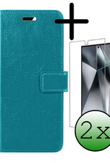 BASEY. Hoes Geschikt voor Samsung S24 Ultra Hoesje Bookcase Hoes Flip Case Book Cover Met 2x Screenprotector - Hoesje Geschikt voor Samsung Galaxy S24 Ultra Hoes Book Case Hoesje - Turquoise