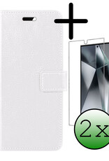 BASEY. Hoes Geschikt voor Samsung S24 Ultra Hoesje Bookcase Hoes Flip Case Book Cover Met 2x Screenprotector - Hoesje Geschikt voor Samsung Galaxy S24 Ultra Hoes Book Case Hoesje - Wit