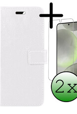 BASEY. Hoes Geschikt voor Samsung S24 Plus Hoesje Bookcase Hoes Flip Case Book Cover Met 2x Screenprotector - Hoesje Geschikt voor Samsung Galaxy S24 Plus Hoes Book Case Hoesje - Wit