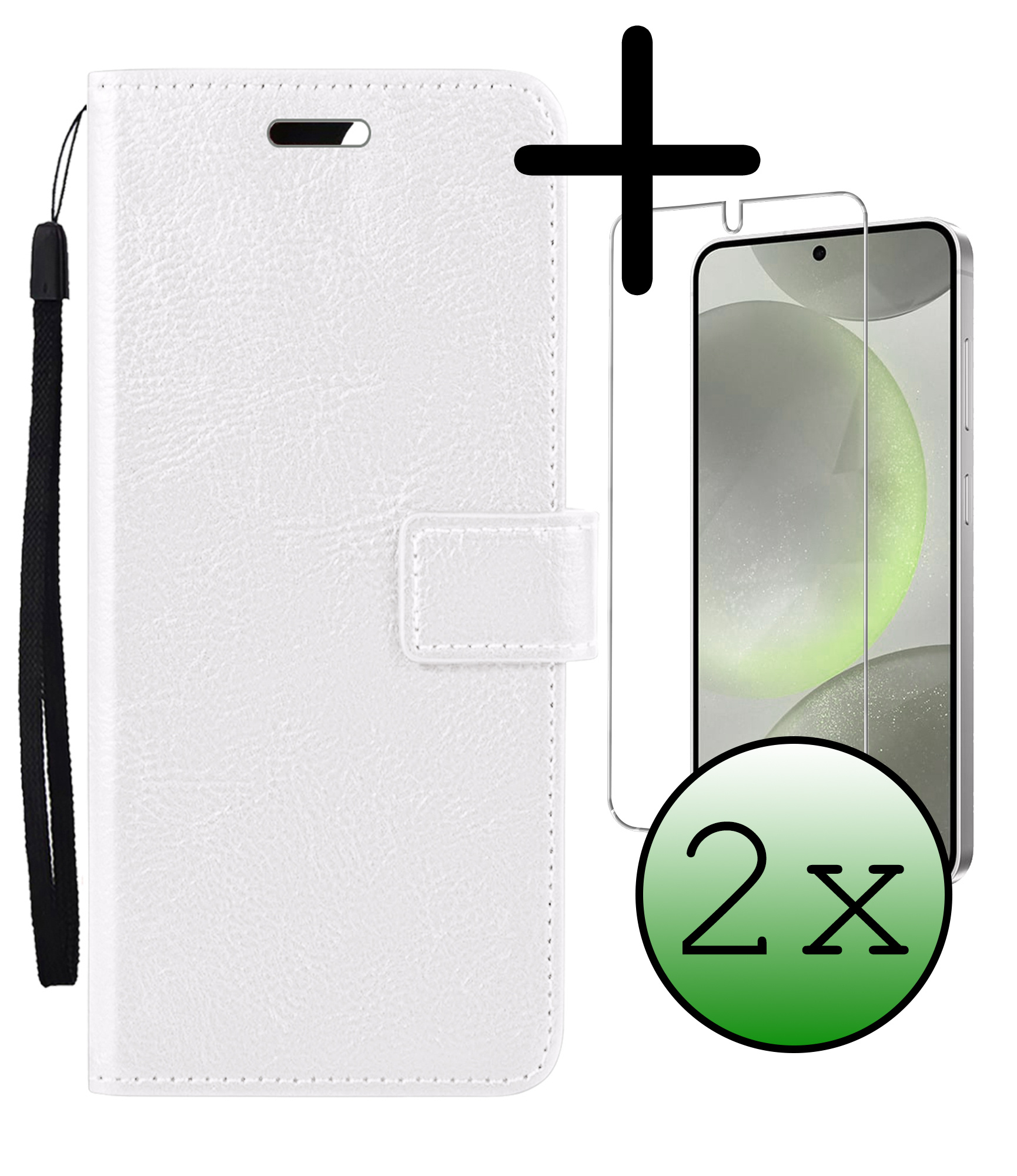 BASEY. Hoes Geschikt voor Samsung S24 Plus Hoesje Bookcase Hoes Flip Case Book Cover Met 2x Screenprotector - Hoesje Geschikt voor Samsung Galaxy S24 Plus Hoes Book Case Hoesje - Wit