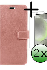BASEY. Hoes Geschikt voor Samsung S24 Plus Hoesje Bookcase Hoes Flip Case Book Cover Met 2x Screenprotector - Hoesje Geschikt voor Samsung Galaxy S24 Plus Hoes Book Case Hoesje - Rosé goud