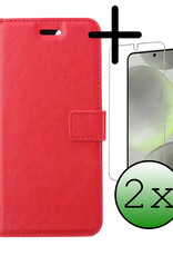 BASEY. Hoes Geschikt voor Samsung S24 Plus Hoesje Bookcase Hoes Flip Case Book Cover Met 2x Screenprotector - Hoesje Geschikt voor Samsung Galaxy S24 Plus Hoes Book Case Hoesje - Rood
