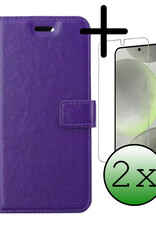 BASEY. Hoes Geschikt voor Samsung S24 Plus Hoesje Bookcase Hoes Flip Case Book Cover Met 2x Screenprotector - Hoesje Geschikt voor Samsung Galaxy S24 Plus Hoes Book Case Hoesje - Paars