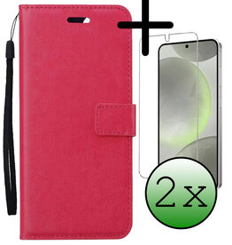 BASEY. BASEY. Samsung Galaxy S24 Plus Hoesje Bookcase Met 2x Screenprotector - Donkerroze