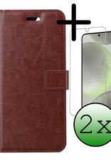 BASEY. Hoes Geschikt voor Samsung S24 Plus Hoesje Bookcase Hoes Flip Case Book Cover Met 2x Screenprotector - Hoesje Geschikt voor Samsung Galaxy S24 Plus Hoes Book Case Hoesje - Bruin